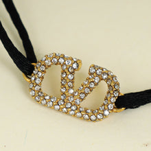 Valentino Black Vlogo Crystal Cord Bracelet
