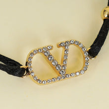 Valentino Black Vlogo Crystal Cord Bracelet