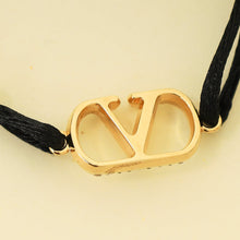 Valentino Black Vlogo Crystal Cord Bracelet