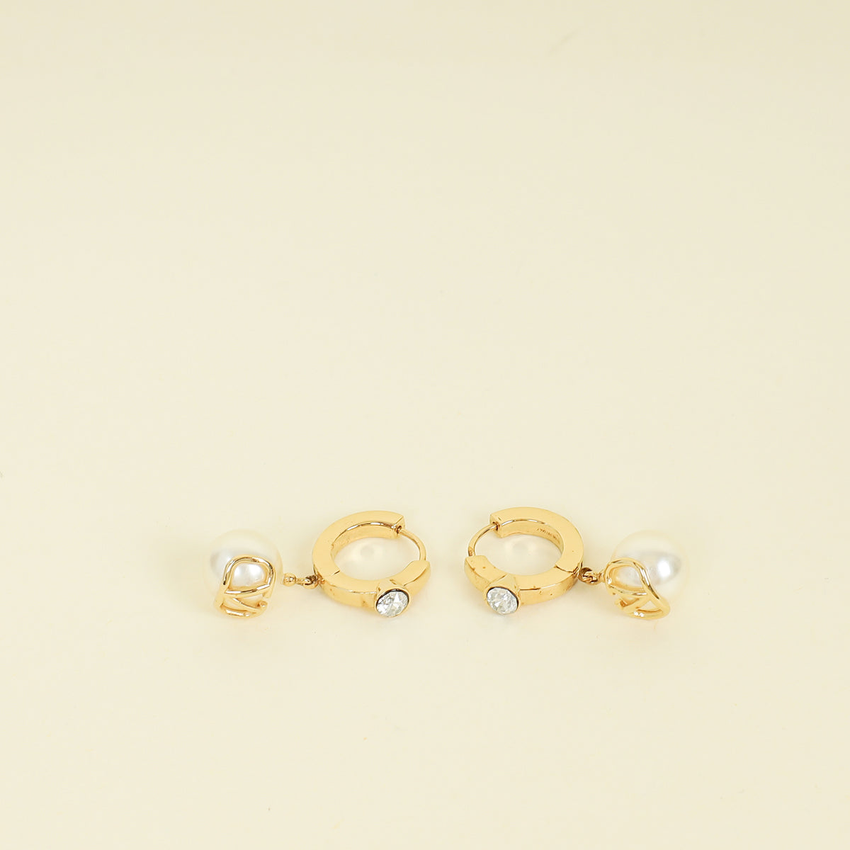 Valentino Gold Vlogo Pearl Drop Hoop Earrings