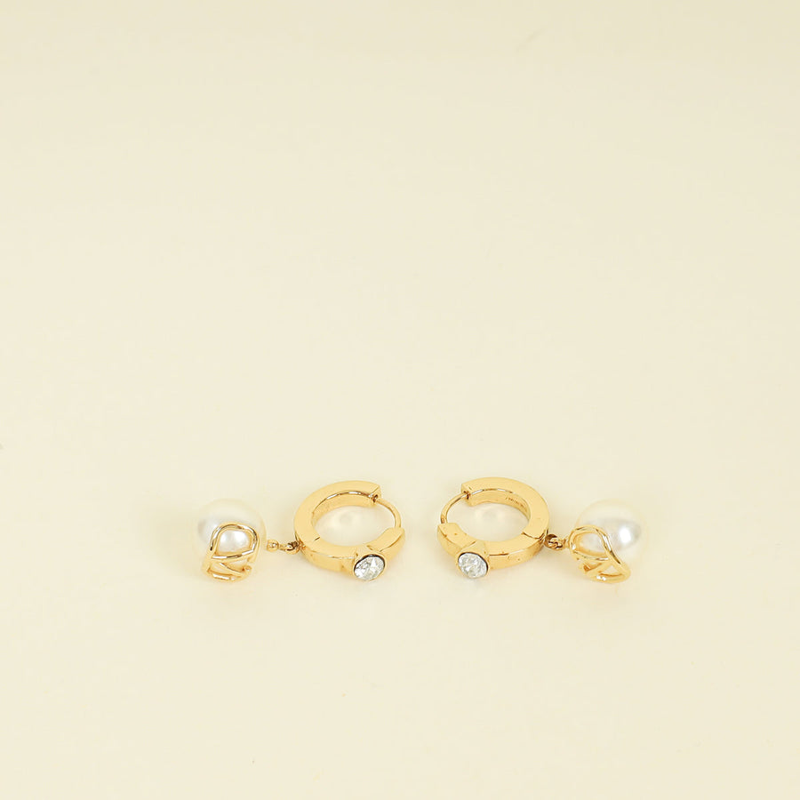 Valentino Gold Vlogo Pearl Drop Hoop Earrings