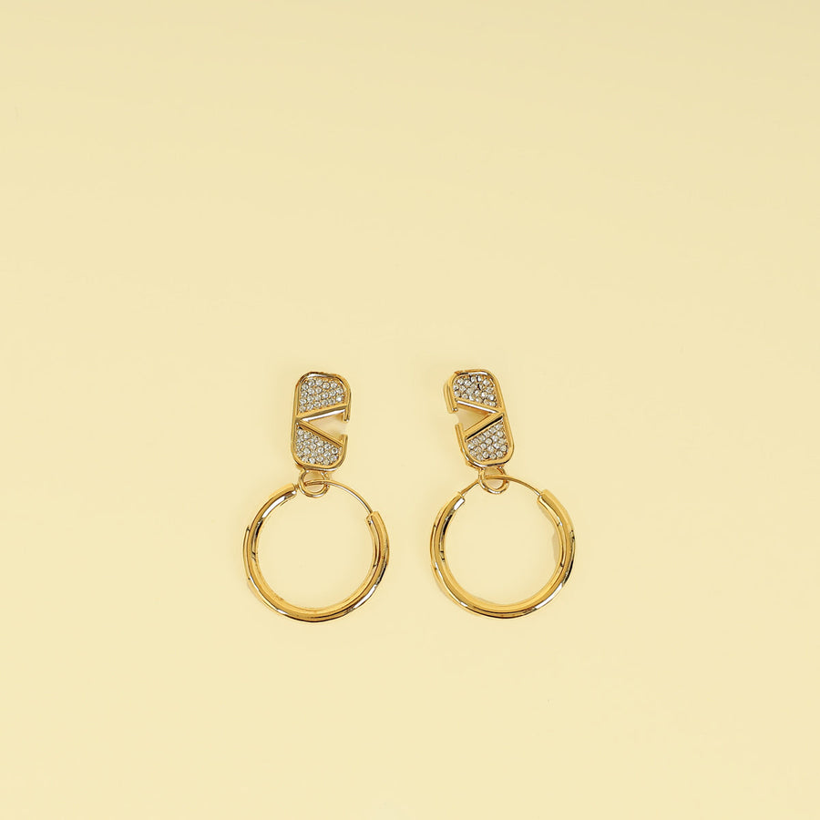 Valentino Gold VLOGO Signature Crystal-Embellished Hoop Earrings