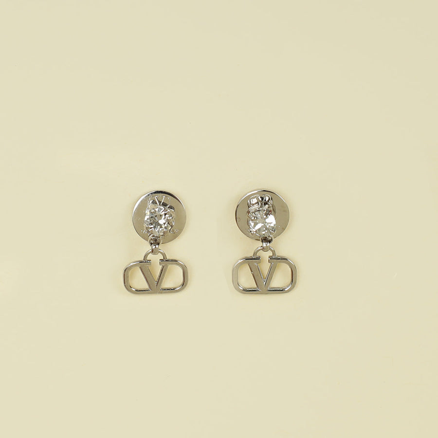 Valentino Silver Tone Vlogo Drop Earrings