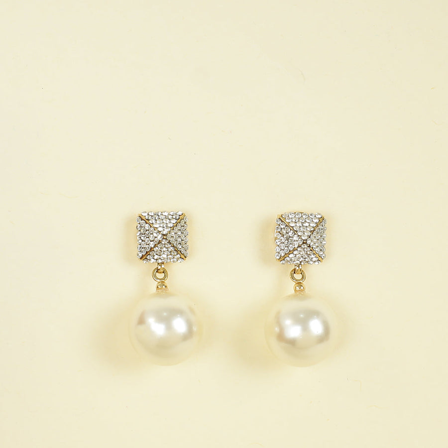 Valentino Gold Rockstud Pearl Drop Earrings