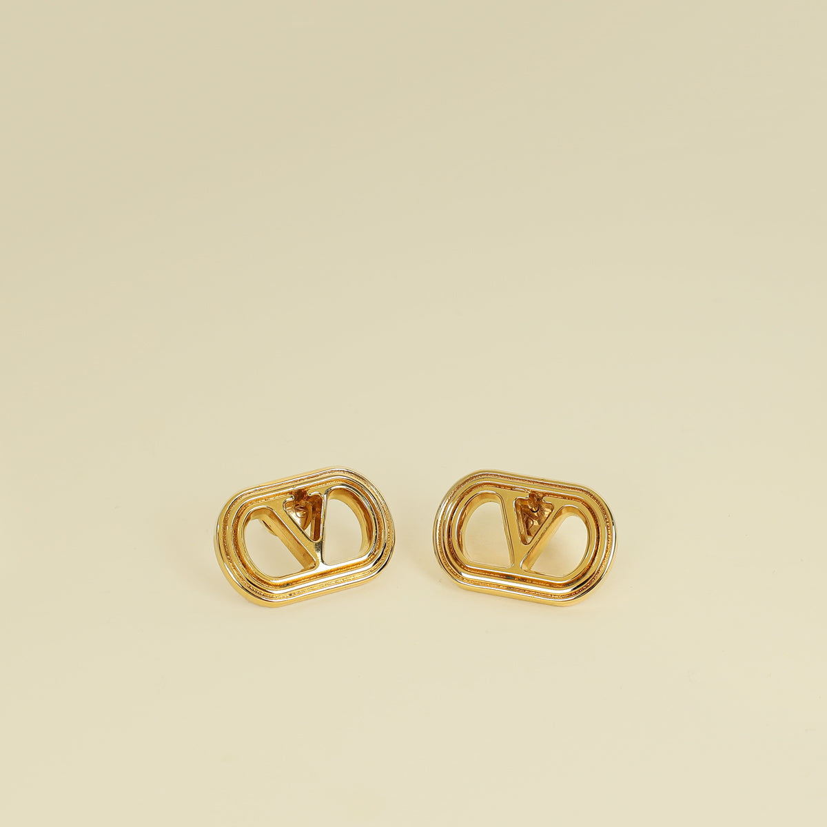 Valentino Gold Tone Ovalette VLOGO Earrings