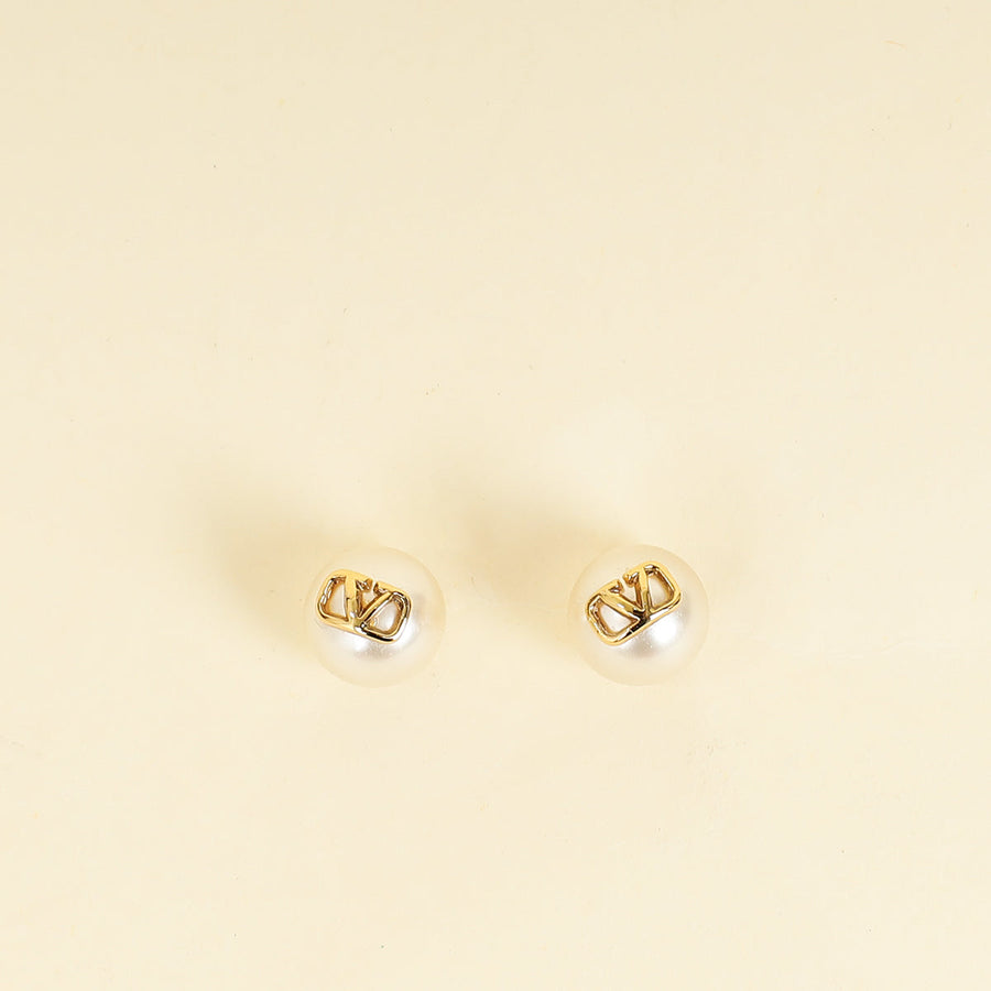 Valentino White Vlogo Pearl Earrings
