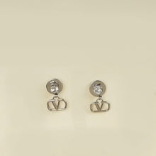 Valentino Silver VLogo w/ Crystal Stud Earrings