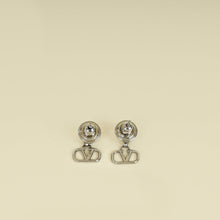 Valentino Silver VLogo w/ Crystal Stud Earrings