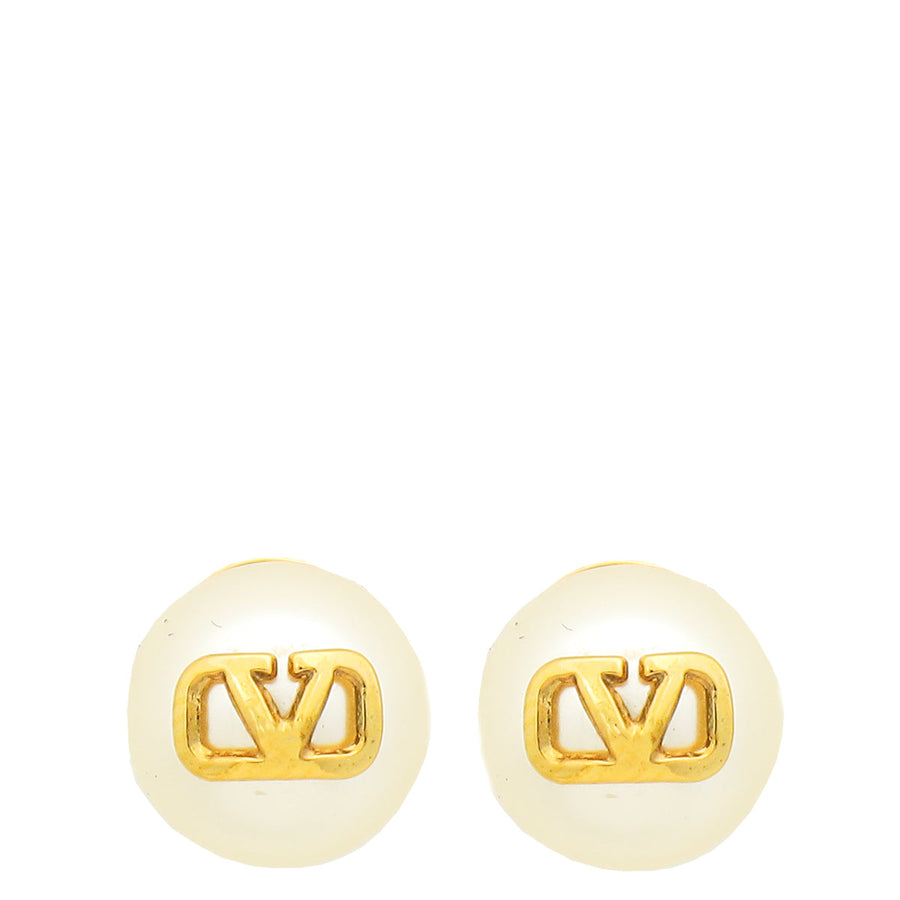 Valentino Gold Finish Vlogo Signature Pearl Earring
