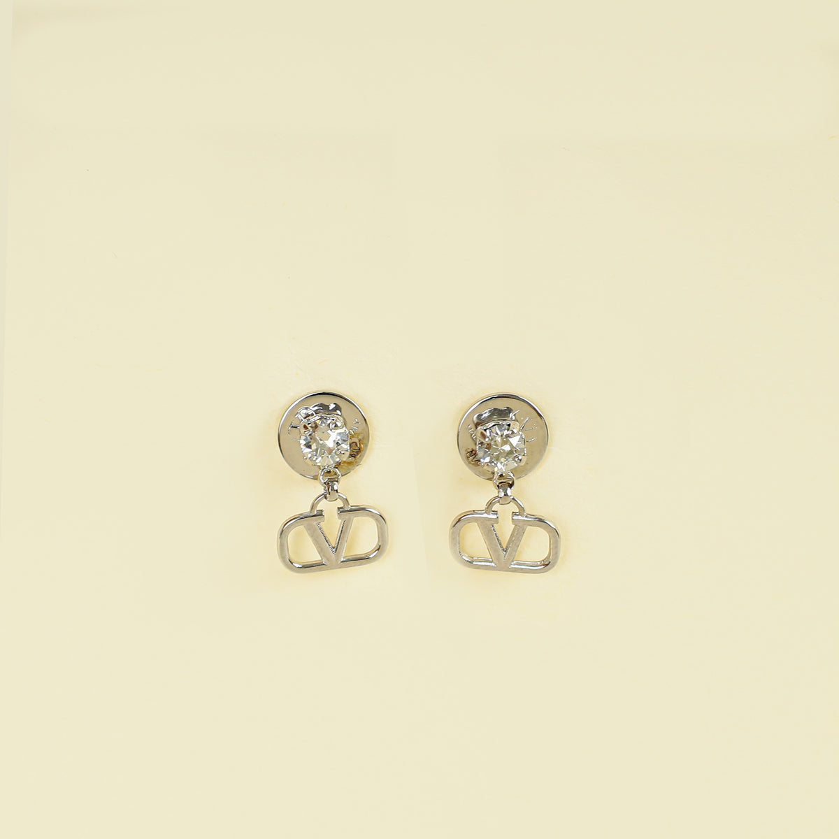 Valentino Silver Tone Vlogo Drop Earrings