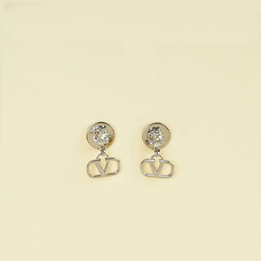 Valentino Silver Tone Vlogo Drop Earrings