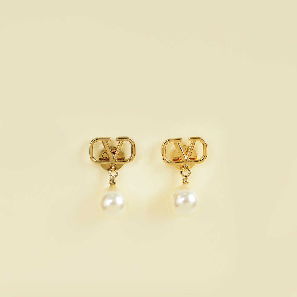 Valentino White Vlogo Pearl Drop Earrings