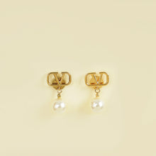 Valentino White Vlogo Pearl Drop Earrings