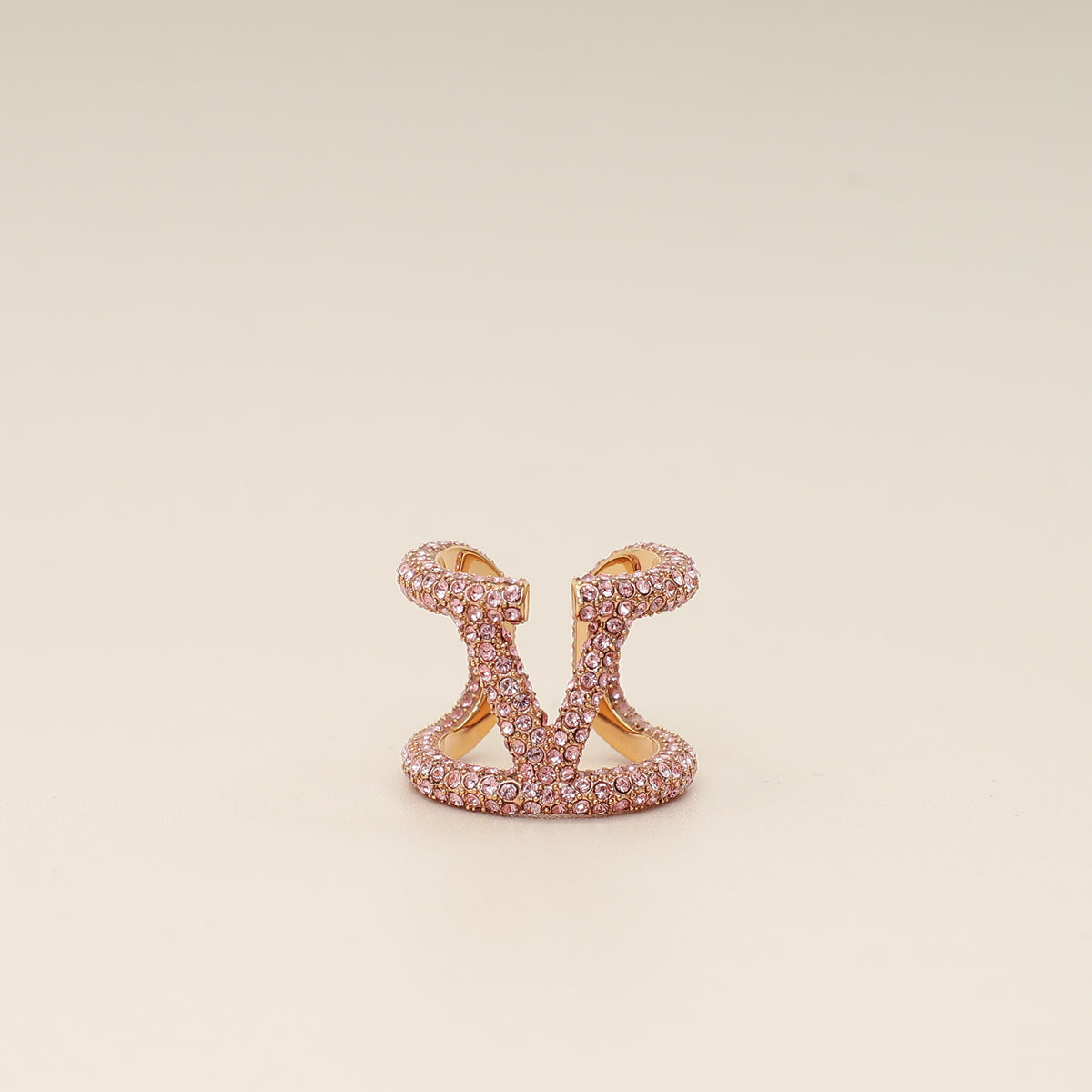 Valentino Gold VLogo Crystal Signature Ring 54