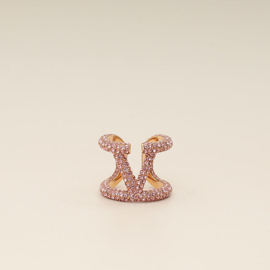 Valentino Gold VLogo Crystal Signature Ring 54