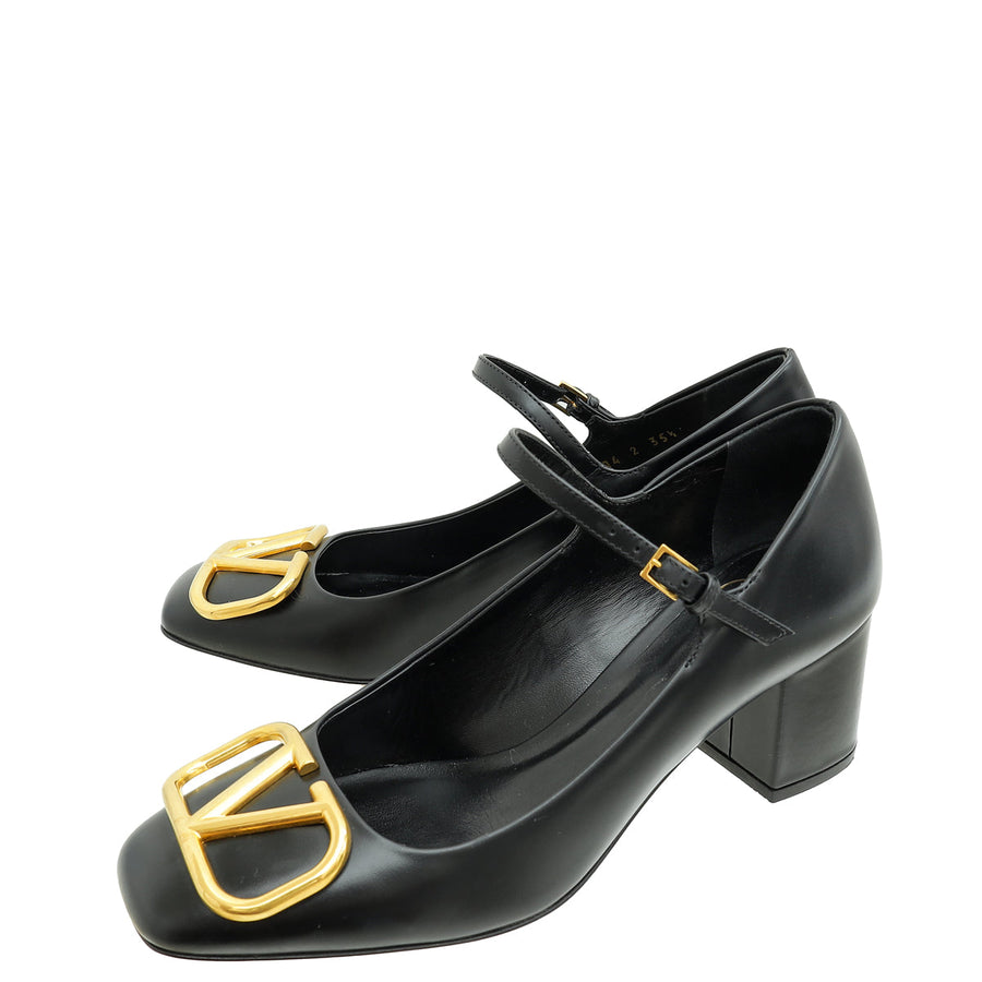 Valentino Black VLogo Mary Jane Pumps 35.5