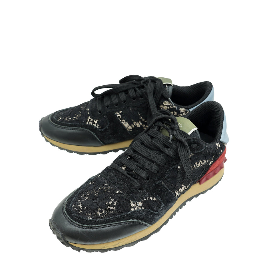 Valentino Black Multicolor Lace Rockrunner Sneaker 36