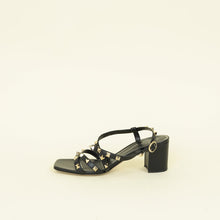 Valentino Black Rockstud Criss Cross Block Heeled Sandals 37.5