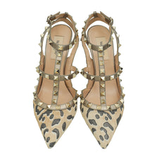 Valentino Bicolor Rockstud Leopard Print Calf Hair Caged Pump 37.5