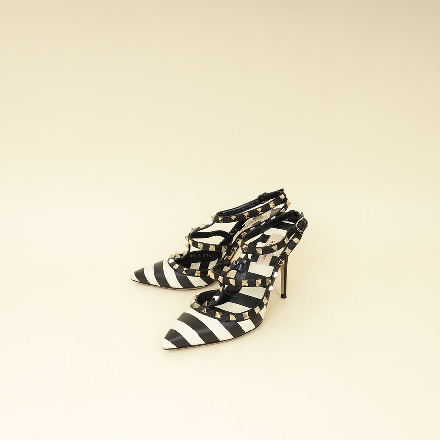 Valentino Bicolor Striped Rockstud Caged Pumps 37.5