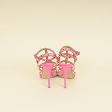Valentino Pink CC Rockstud Ankle Strap Caged Sandal 37