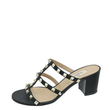 Valentino Black Rockstud Block Heeled Slide Sandals 37