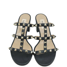 Valentino Black Rockstud Block Heeled Slide Sandals 37