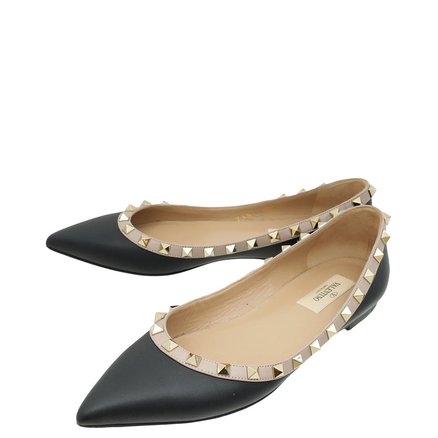 Valentino Black RockStud Flat Ballerina 37
