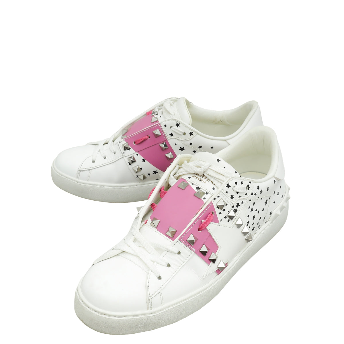 Valentino Bicolor Rockstud Star Print Open Sneaker 38.5