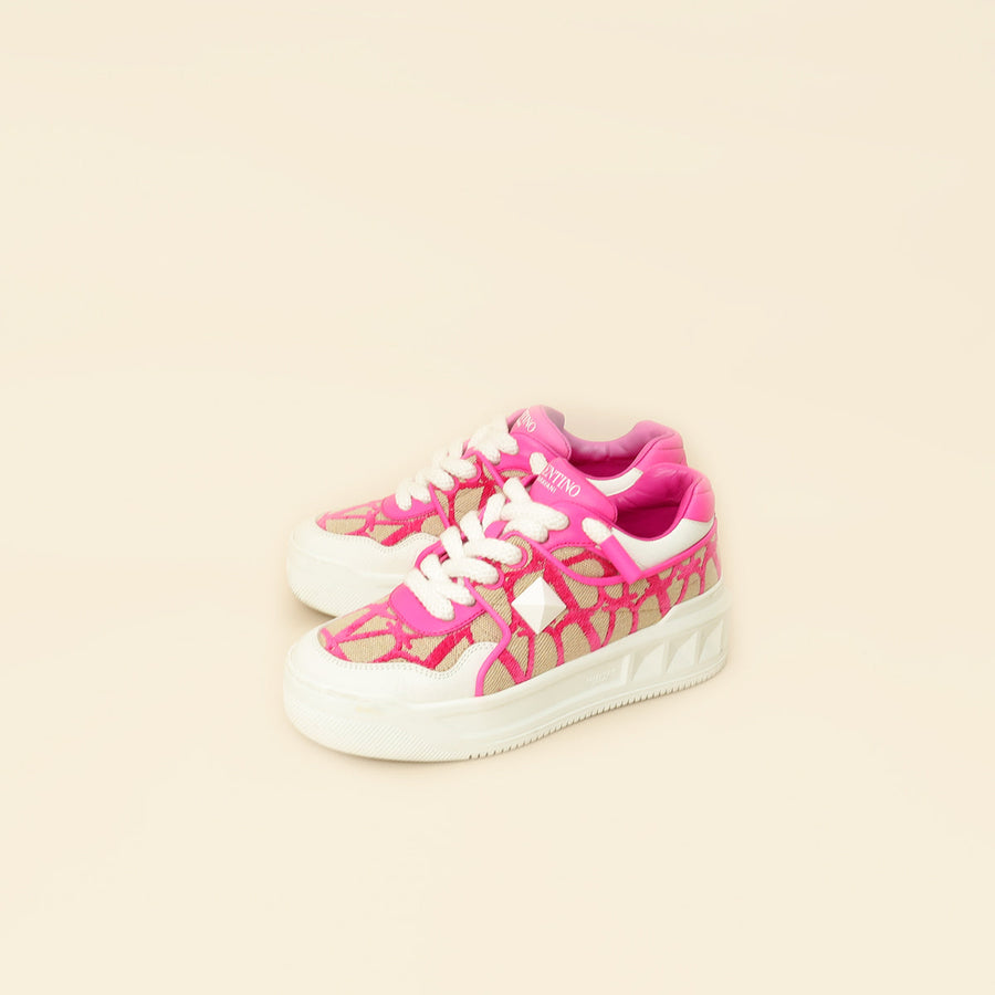 Valentino Bicolor One Stud XL Toile Iconographe Sneakers 38.5