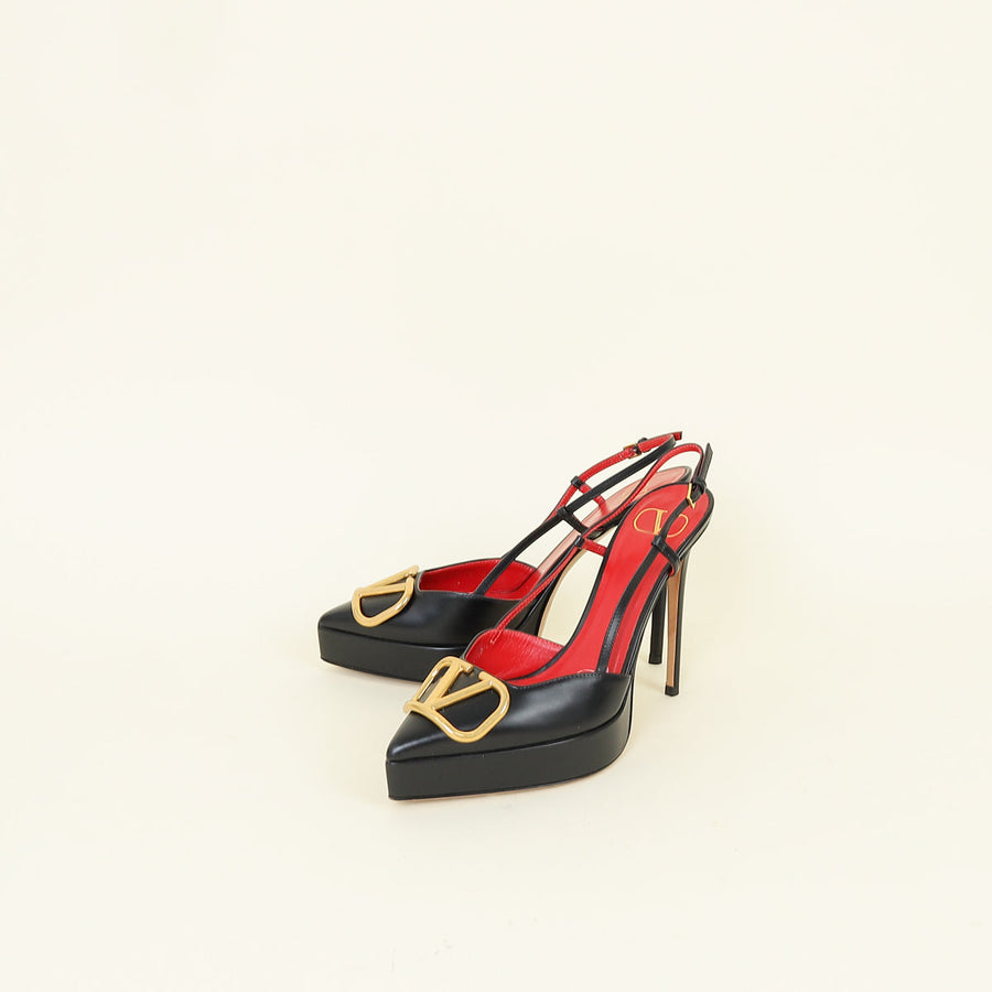 Valentino Black Vlogo Platform Slingback Pump 38.5