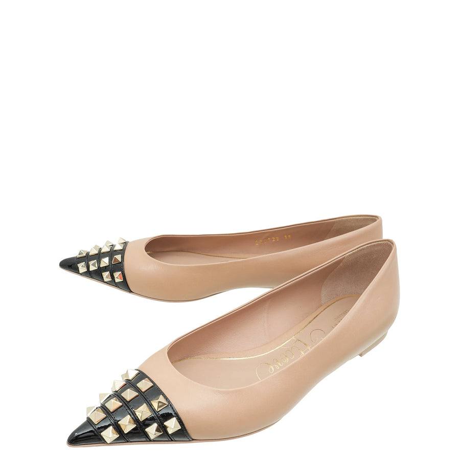 Valentino Bicolor Rockstud Alcove Ballet Flats 38