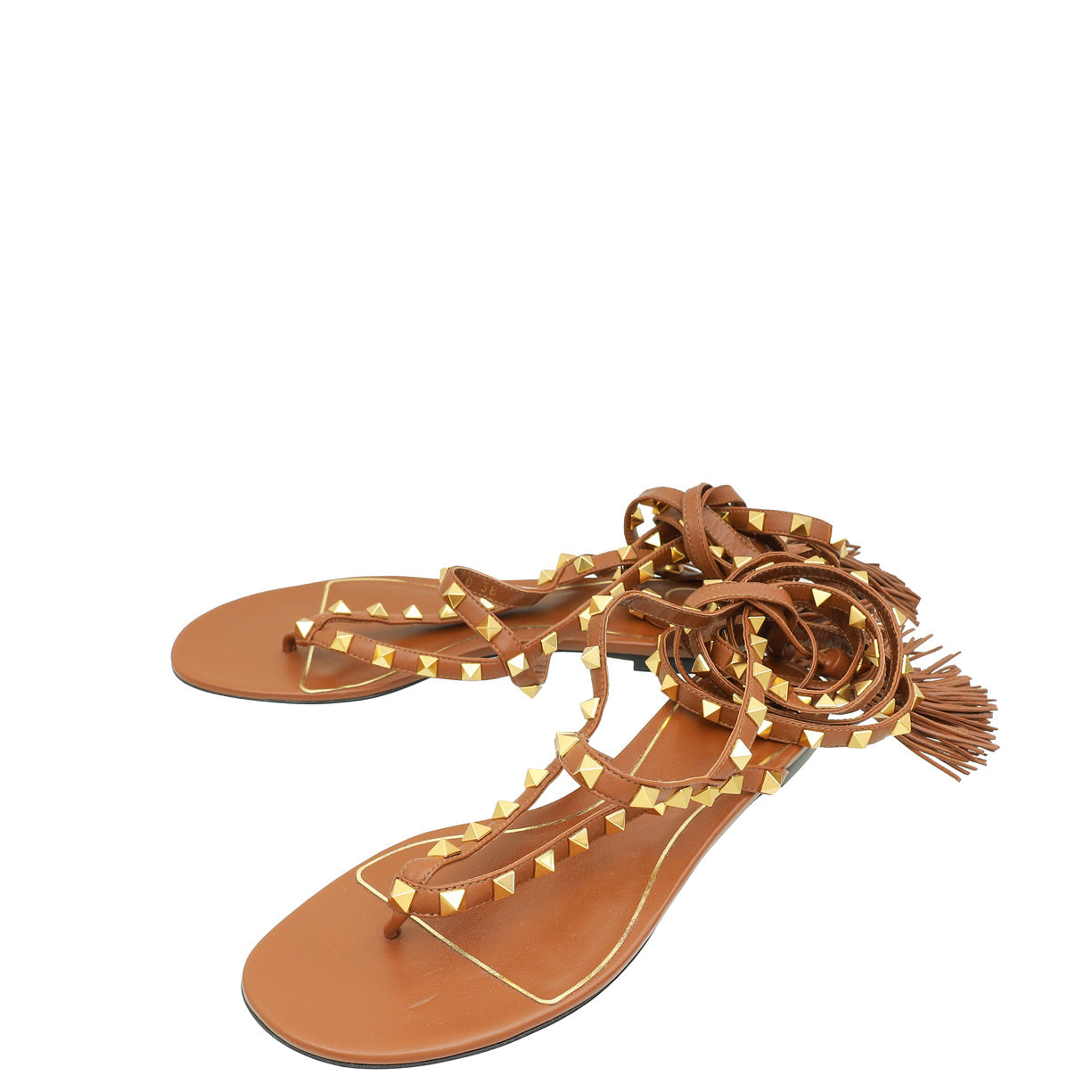 Valentino Selleria Rockstud Flair Ankle Wrap Flat Sandals 38