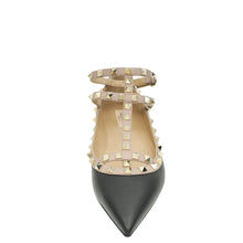 Valentino Black Rockstud Caged Ankle Strap Flat Ballerina 39.5