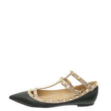 Valentino Black Rockstud Caged Ankle Strap Flat Ballerina 39.5