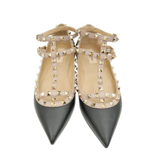 Valentino Black Rockstud Caged Ankle Strap Flat Ballerina 39.5