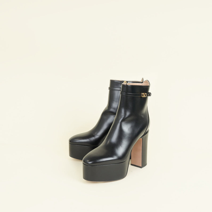 Valentino Black Vlogo Tan-Go Platform Ankle Boots 39.5