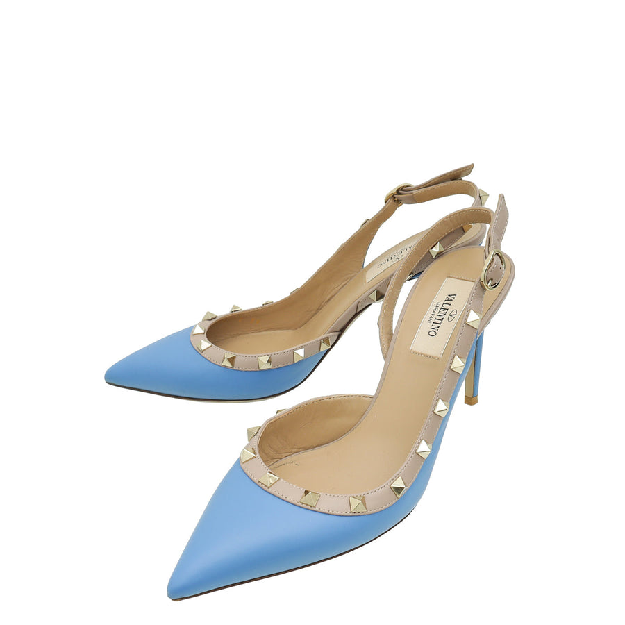 Valentino Blue Rockstud Caged Slingback Pump 39