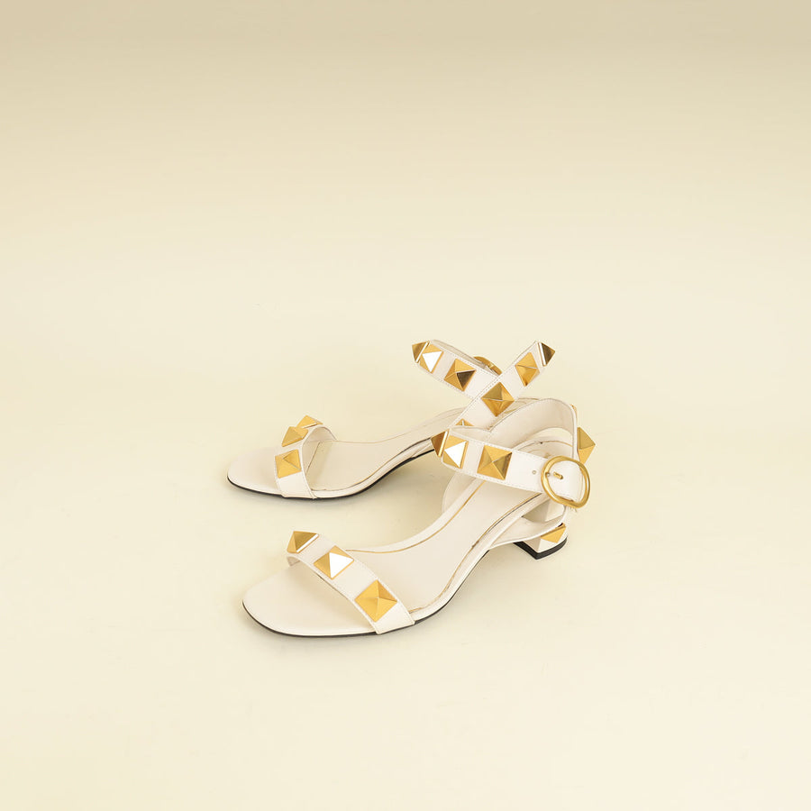 Valentino Light Ivory Roman Stud Ankle Strap 60mm Sandals 39