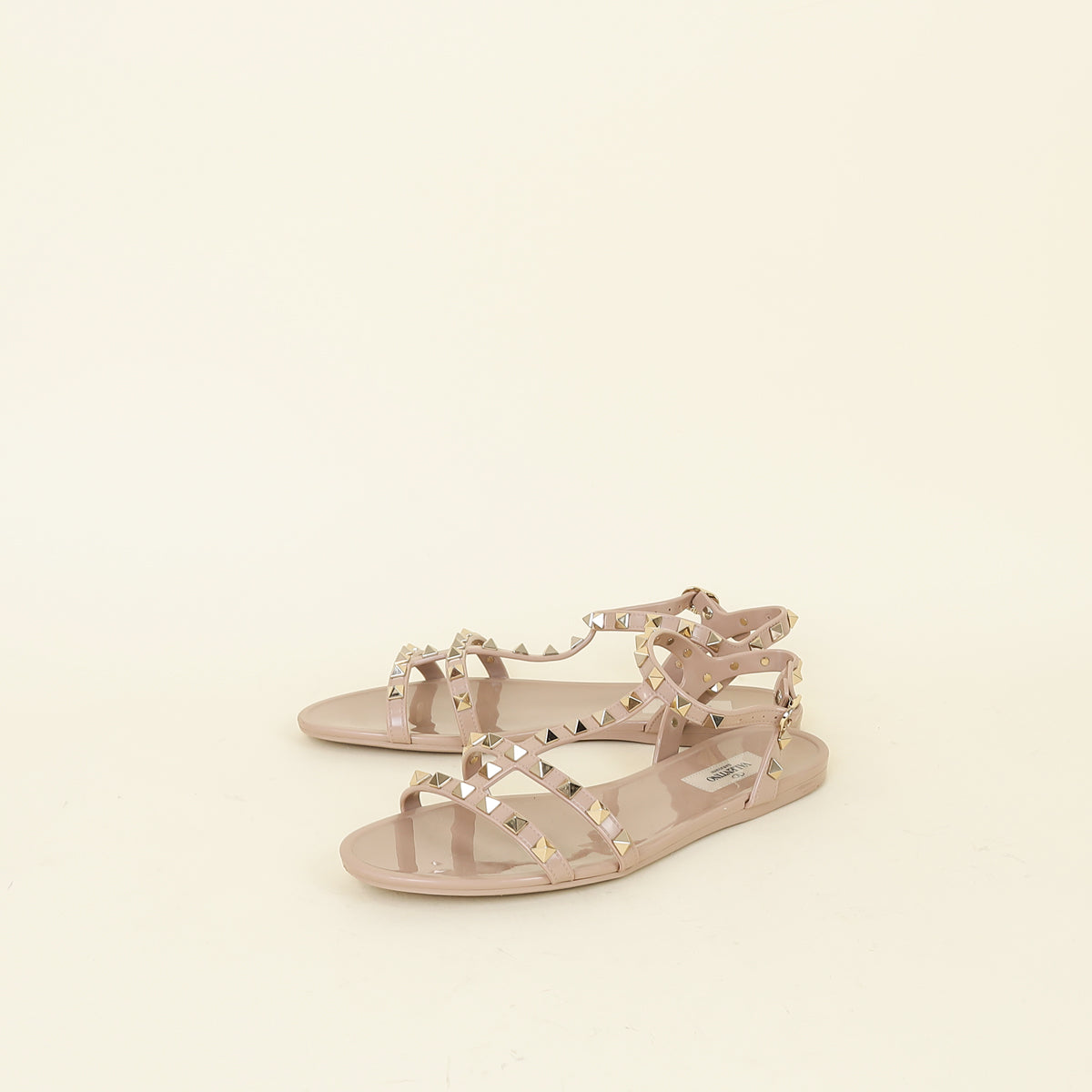 Valentino Nude Rockstud Rubber Flat Sandals 39