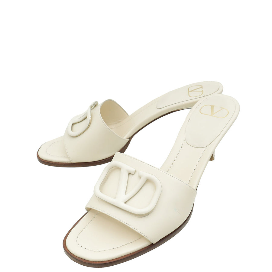 Valentino Cream Vlogo Signature 80 Slide Mules 40