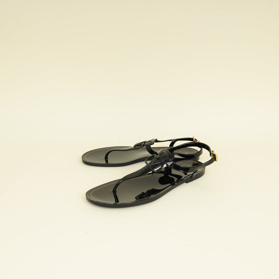 Valentino Black Vlogo Rubber Thong Sandal 41