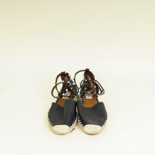 Valentino Black Rockstud Ankle Strap Flat Espadrille 35