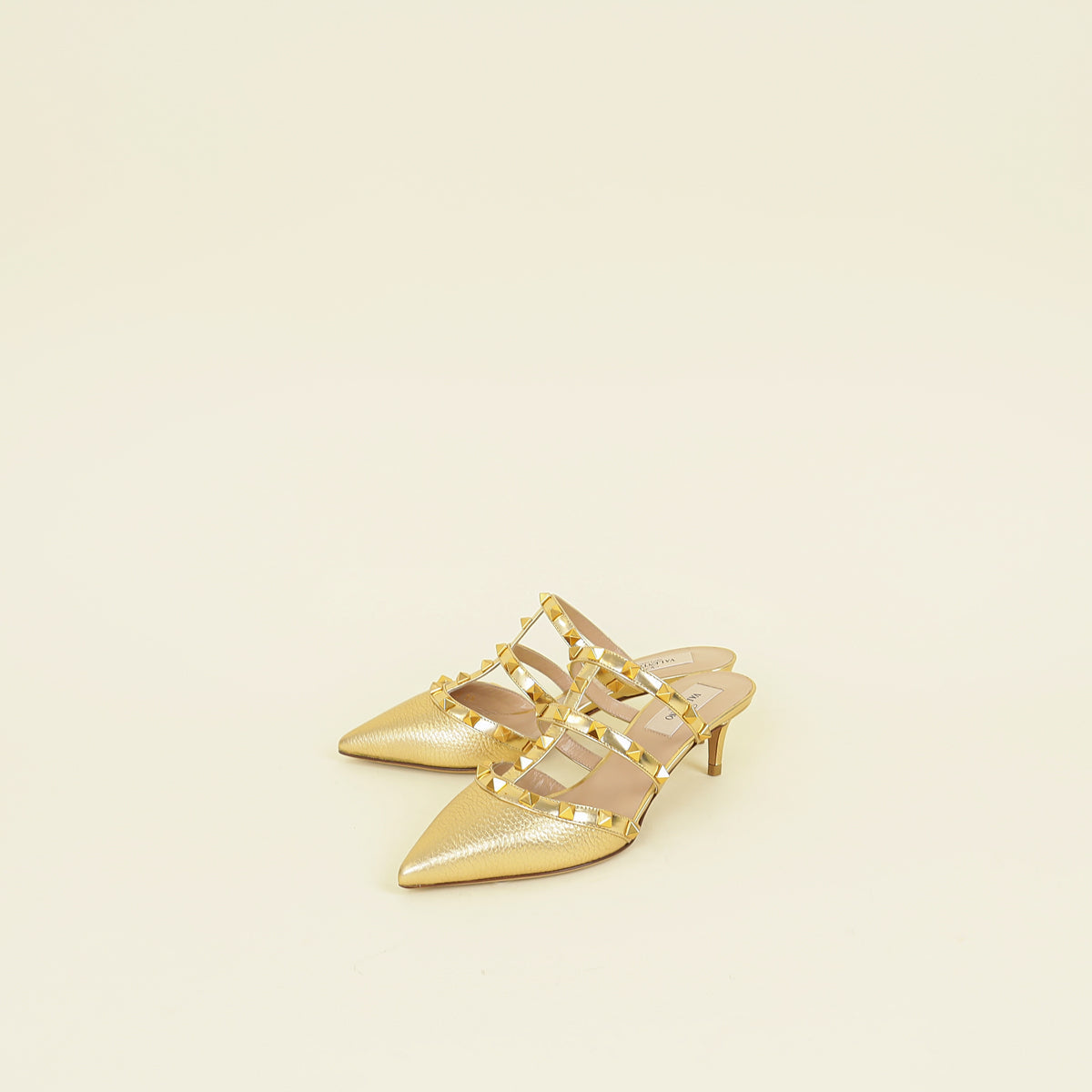 Valentino Metallic Gold Rockstud Heeled Mules 35