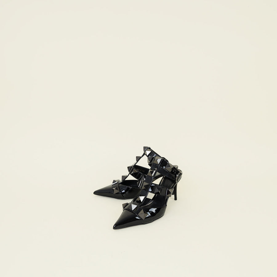 Valentino Black Roman Stud Ankle Strap Pump