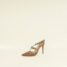 Valentino Brown Rockstud Caged Ankle Strap Pumps 37.5