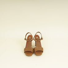 Valentino Brown T Strap Rockstud Block Sandals 37.5