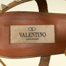 Valentino Brown T Strap Rockstud Block Sandals 37.5