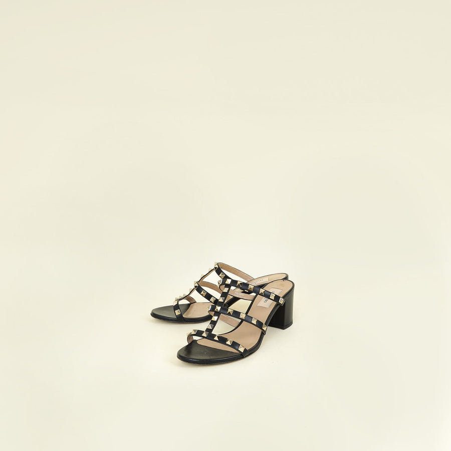 Valentino Black Rockstud Slide Sandals 37.5
