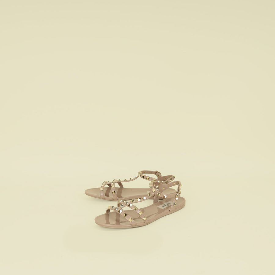 Valentino Poudre Rockstud Flat Rubber Sandal 38